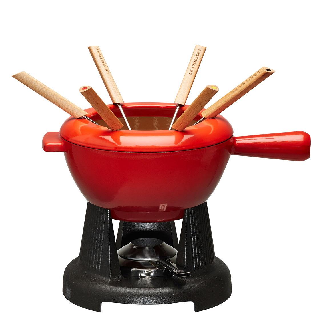 Le Creuset Gusseisen Käsefondue Set kirschrot 2