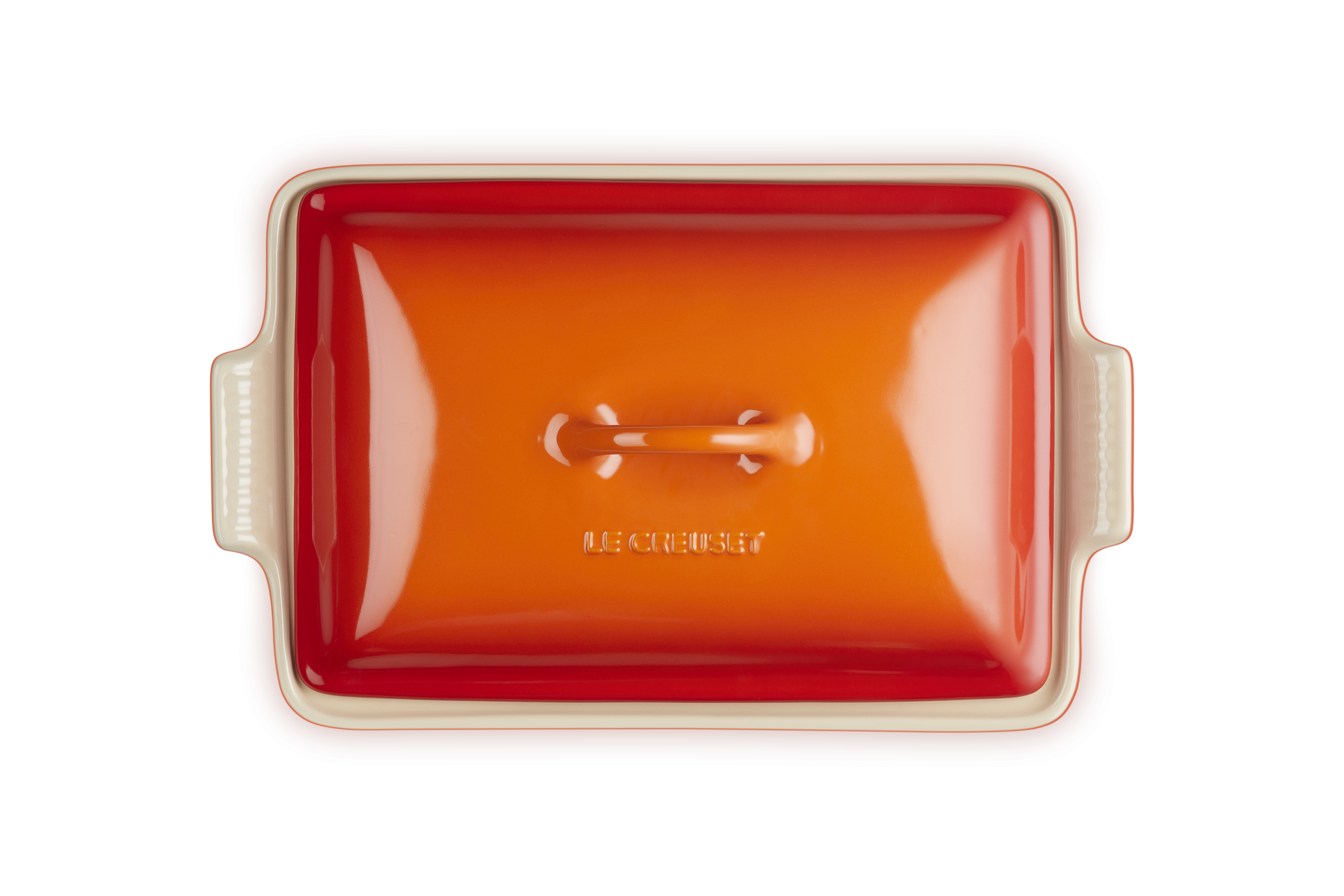 Le Creuset Keramik Auflaufform mit Deckel ofenrot / orange 3